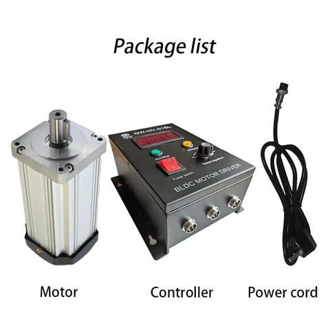 Beefy 650W Brushless DC Motor Kit With Hall Sensor Driver, motor, controller, and power cord package list