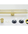 16 Inch Linear Shower Drain With Removable Cover Grid, Brushed Gold Stainless Steel SUS304, Rectangular Floor Drain