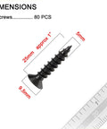 Beefy Heavy Duty Flat Head Phillips Wood Screws 80 Pc Set, High Hardness Carbon Steel 1022A With 8.8 Strength, Phosphated Black Finish, built for wood and drywall projects, diagram showing dimensions of a single screw