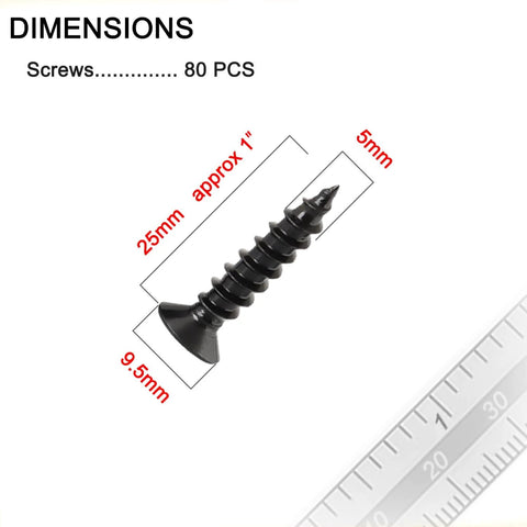 Beefy Heavy Duty Flat Head Phillips Wood Screws 80 Pc Set, High Hardness Carbon Steel 1022A With 8.8 Strength, Phosphated Black Finish, built for wood and drywall projects, diagram showing dimensions of a single screw