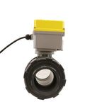 Beefy 3 Inch Electric PVC Ball Valve With High Torque Aluminum Gearbox 110 230V AC Normally Closed With Power Off Return Two Wire Control Flexible Joint Easy Install For Water Lines And Industrial Use front view