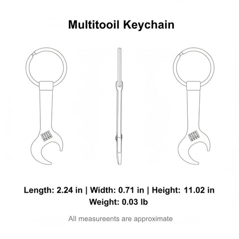 EDC Ready Zinc Alloy Multitool Keychain With Bottle Opener Ultra Compact Silver Pocket Tool dimensions and design view