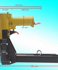 Heavy Duty Pneumatic Carton Sealer With High Speed Fast Nailing Action robust metal construction side view with measurements.