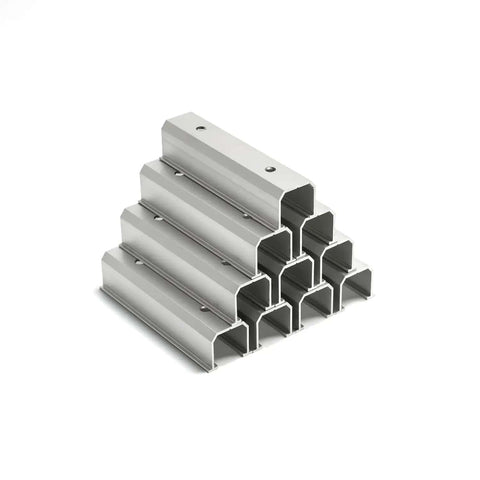 Beefed Up Solar Panel Mounting Kit With Mid And End Clamps And Rails For Roof Installations Secure Framed PV Modules On Rooftops Wind Resistant Clamp System For Easy Durable Roof Mount extrusion-aluminum rails stacked.