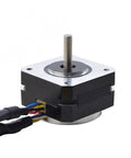 Front view of NEMA 17 closed-loop stepper motor with encoder; black body, silver mounting face
