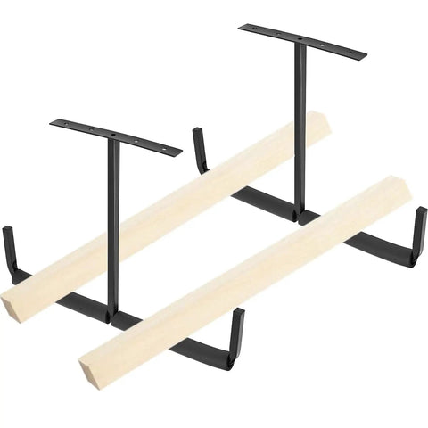 Overhead Garage Storage Rack With Heavy Duty Ceiling Hooks For Ladders, Bikes, Lumber, Tools And Other Bulky Gear Easy Install Space Saving Ceiling Mount Organizer For Your Workshop Or Garage, showing black steel with EVA padding.