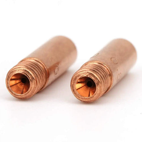 Premium MIG Welding Contact Tips Replacement Consumables With M6x1.0 Thread Fit Model 11 35, copper tips close-up view.