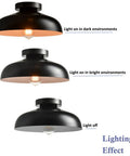 Lighting effects for 12 Inch Industrial Ceiling Light Fixture Black Metal Barn Style Semi Flush Mount Dimmable Ceiling Lighting.