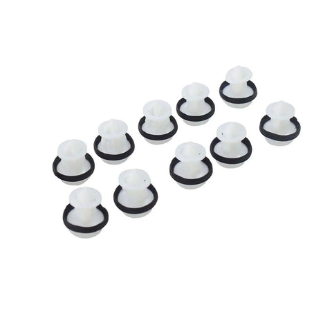Premium Side Door Skirt Retainer Clips With Durable Door Trim Panel Fasteners That Are Straight Up Fire For Tesla Model Y And Model 3 Aftermarket Auto Body Hardware Kit Engineered For Perfect Fit - 10 white clips with black rings.
