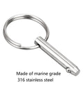 Marine Grade 316 Stainless Steel Quick Release Pin For Bimini Top 0.25 Inch Diameter 1.5 Inch Overall Length 1 Inch Usable Length Saltwater Ready Spring Loaded Ball 2 Pack Boat Gear, shown with ring
