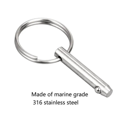 Marine Grade 316 Stainless Steel Quick Release Pin For Bimini Top 0.25 Inch Diameter 1.5 Inch Overall Length 1 Inch Usable Length Saltwater Ready Spring Loaded Ball 2 Pack Boat Gear, shown with ring
