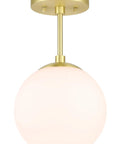 Semi Flush Mount Ceiling Light With Globe White Shade In Satin Brass Finish 1 Light Modern Fixture For Living Room And Dining Room