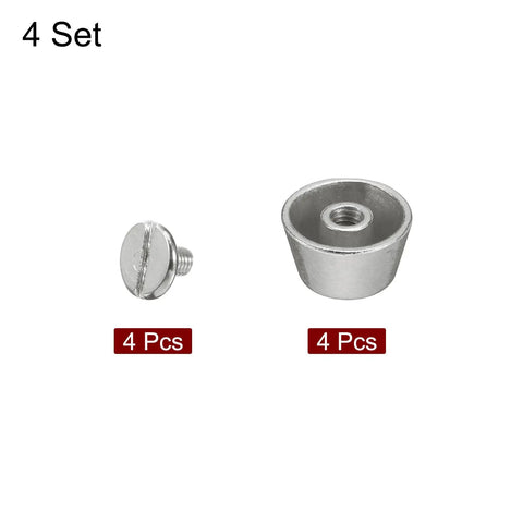 Premium Silver Tone Flat Head Rivet Studs Screw Back Setting Solid Alloy Hardware For Leather Crafting Projects Custom Bag Feet, showing 4 pieces of studs.