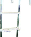 Three Step Boat Ladder, 15 Inch Wide By 37 Inch High, Heavy Duty Aluminum Tubing, Folds Flat For Easy Storage, UV Inhibited HDPE Steps, 250 Lb Capacity, Silver White Finish, Plastic Coated Hooks Prevent Marring, Adjustable Legs.