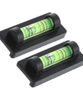 Bubble Level Base Leveling Beads Water Leveling Gauge For Mini For Spirit, two compact levels with green liquid vials on black bases.