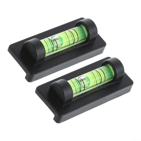Bubble Level Base Leveling Beads Water Leveling Gauge For Mini For Spirit, two compact levels with green liquid vials on black bases.