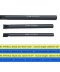 16 Piece Indexable Lathe Turning Tools Bit Set With Boring Bars And Tool Holders 5/16 In 3/8 In 1/2 In Shank Includes TCMT21.51 TCMT110204 Carbide Inserts For Steel And Cast Iron Machining, showing three boring bars with shank details and carbide insert specifications.