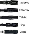 Golf club adapters for TaylorMade, Callaway, Titleist, Ping, Cobra; part of Denali Charcoal CB Shaft Set For Callaway With Adapters.