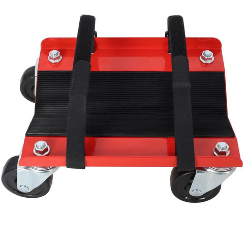 Heavy Duty Snowmobile Dolly Set With Steel V Slide, 1500 Lb Capacity, Two And A Half Inch Swivel Casters, Adjustable Nylon Tie Down Straps, Red Finish, Built Tough For Garage Storage And Easy Transport, red steel dolly with straps and casters