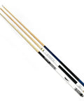 Pro Grade Pool Cue Stick 1/2 Piece Center Joint Slick Ash Wood Shaft 13mm Tip 57 Inch Low Deflection Billiard Cue with three cues on white background.