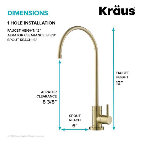 Hella Durable Standalone Kitchen Water Filter Faucet In 100 Percent Lead Free Brass With A Slick Spot Free Antique Champagne Bronze Finish dimensions diagram.