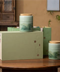 Keep Your Pantry Stash Locked Tight With These Premium Sealed Ceramic Storage Jars Perfect For Loose Tea Coffee Beans And Spices Smooth Airtight Double Jar Gift Set in elegant green packaging.