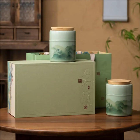 Keep Your Pantry Stash Locked Tight With These Premium Sealed Ceramic Storage Jars Perfect For Loose Tea Coffee Beans And Spices Smooth Airtight Double Jar Gift Set in elegant green packaging.