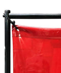 Close-up of Hardcore Three Panel Red Flame Resistant Vinyl Welding Curtain with steel frame and mounting detail.
