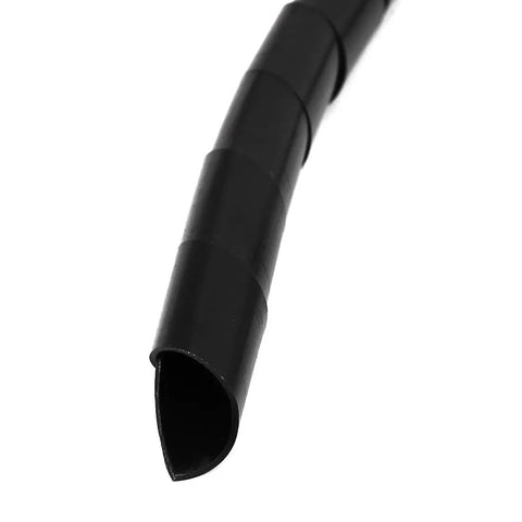 Close-up of black polyethylene Cable Wire Tidy Spiral Wrap 4.2m by 13mm for PC and home theater setups