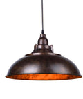 Industrial Nautical Barn Pendant Light With Rustic Bowl Shape Ceiling Fixture On Chain, Ideal For Kitchen Cafe Bar Restaurant, 16.6 Inch Wide, Rust Finish, UL Listed Loft Pendant Lamp displaying dome-shaped metal shade.
