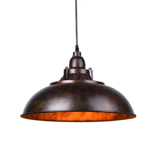 Industrial Nautical Barn Pendant Light With Rustic Bowl Shape Ceiling Fixture On Chain, Ideal For Kitchen Cafe Bar Restaurant, 16.6 Inch Wide, Rust Finish, UL Listed Loft Pendant Lamp displaying dome-shaped metal shade.