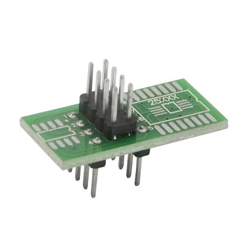 Adapter board for SOP8 To DIP8 Test Clip Kit For BIOS Chips, 8 pin connector on green circuit board for programming.