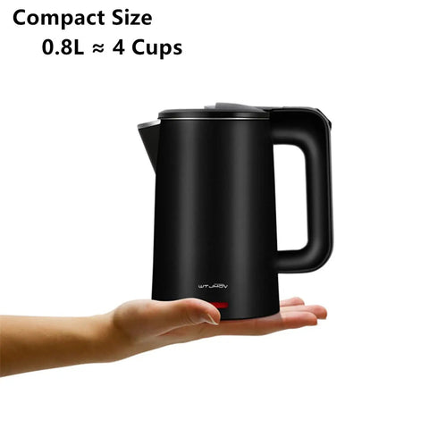 Compact 0.8L Electric Kettle Stainless Steel 800W Fast Boil Auto Shut Off Portable Water Boiler For Small Kitchen Travel Business Trip Dorms Offices And Weekend Getaways in hand