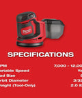 Kickass Five Inch Random Orbit Sander Bare Tool With Quick Variable Speed Dial And Smooth Finishing Muscle Plus Premium Heavy Duty Rolling Cart For Pro Shop Storage And Woodworking Builds specifications including speed, size, and weight.