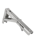 Rock Solid Heavy Duty Fold Flat Shelf Brackets No Fuss Wall Mounted Corner Brace Tight Space Savers Stainless steel bracket showing folding mechanism.