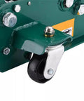 Beefy Industrial Steel Caster Wheels for Auto Shop Equipment attached to green metal frame, heavy duty swivel casters, 16mm diameter