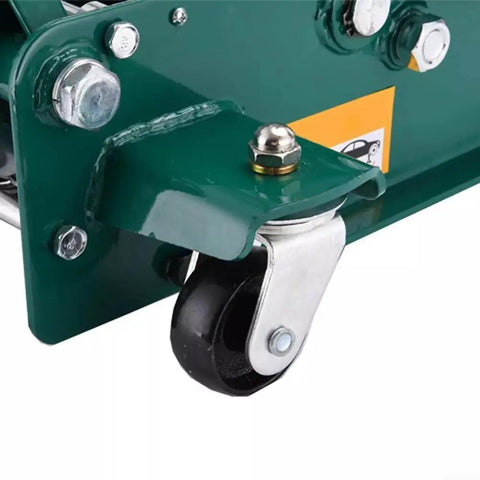 Beefy Industrial Steel Caster Wheels for Auto Shop Equipment attached to green metal frame, heavy duty swivel casters, 16mm diameter