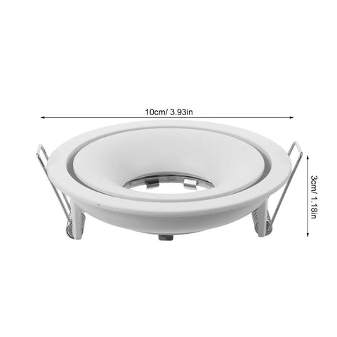 OUNONA Recessed Lighting Trims: Spotlight Downlight Holder, MR16/GU10 white light fixture mounting frame with dimensions 10cm diameter.