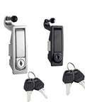 Two flush-mount compression latch locks (zinc alloy) in silver and black with two key sets.