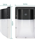 Side and front view of Super Bright Dusk To Dawn LED Wall Pack Lights for outdoor security, black and clear, 2.6x5.4 inches