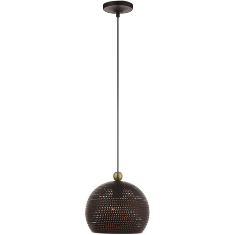 Bronze Pendant With Antique Brass Accents And Gold Inside Canopy, Dublin Style 1 Light Bronze Metal Shade Lighting Fixture