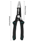 Premium Multifunctional Electrical Wire Stripper And Crimping Pliers, 205mm long with black rubber grips for electrical work.