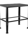 Heavy Duty Adjustable Welding Table With Steel Reinforced Frame, 600 Pound Capacity, 36 By 24 Inch Worktop, side view of sturdy black metal design.