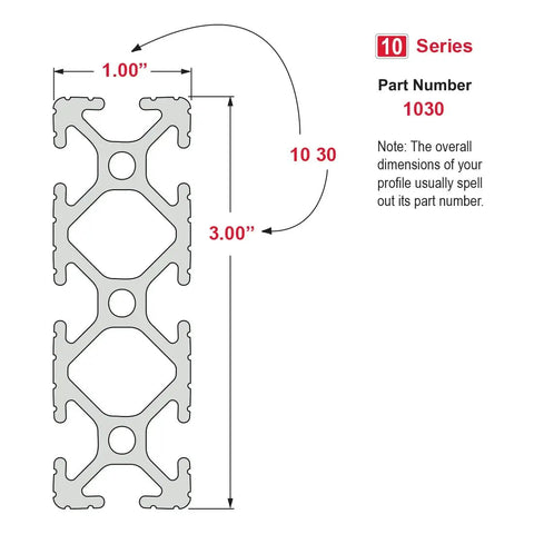 Built Like A Tank 1X3 Inch T Slotted Aluminum Extrusion Rail With Eight Wide Open Channels Clear Anodized Finish showing dimensions.