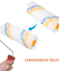 Twenty Piece Mini Paint Roller Covers For Hassle Free Wall Painting Quick Rinse And Sweet Smoothing Finish Perfect For Tight Spaces And Easy Diy Refreshes, shown on roller frame.