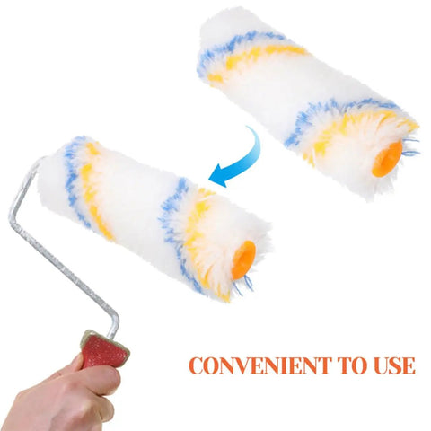 Twenty Piece Mini Paint Roller Covers For Hassle Free Wall Painting Quick Rinse And Sweet Smoothing Finish Perfect For Tight Spaces And Easy Diy Refreshes, shown on roller frame.
