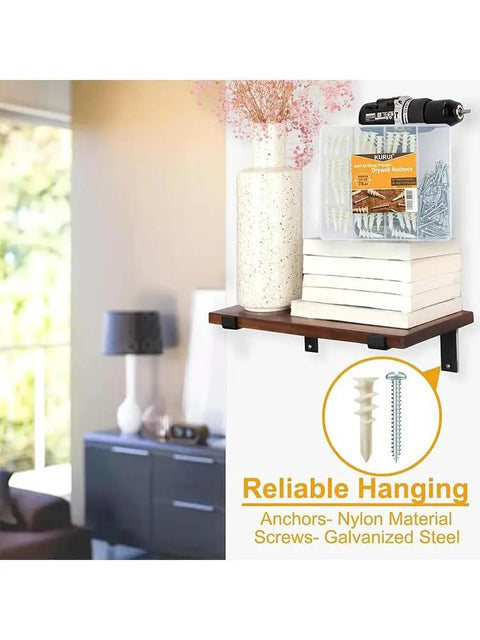 140-Piece Wall Anchor Screw Kit With Self-Tapping Plastic Drywall Anchors on a shelf with books and a vase