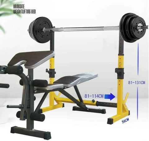 Adjustable Squat Rack And Bench Press Station With Pull Up Bar heavy duty fitness equipment with barbell height shown