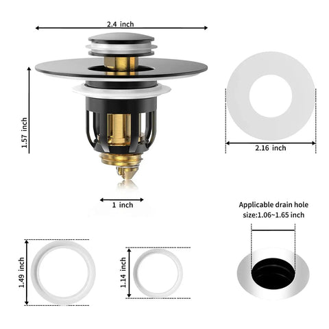 Universal Bathroom Sink Stopper With Pop Up Drain Plug And Hair Catcher Basket, Anti Clogging Filter For 1.06 To 1.65 Inch Drains, Hassle Free Push Down Mechanism That Slays Hair Buildup And Saves You Cash On Plumbing