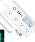 Straight Up Rock Solid Matter Smart Power Strip With Surge Protector And Voice Command For Alexa Or Google Home Easy Timer Scheduling flat design with multiple outlets.